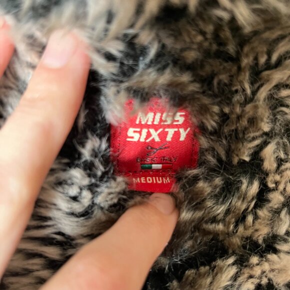 Miss Sixty Faux Fur Lined Sweater Jacket Size Medium Black Gray Wool Thermal S - Picture 10 of 11